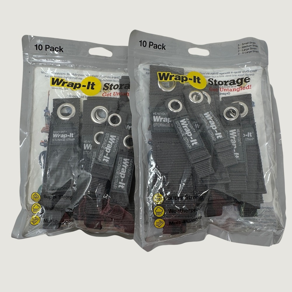 Wrap-It Storage Heavy Duty Straps 20 Pack Graphite Gray Hook and Loop Grommet
